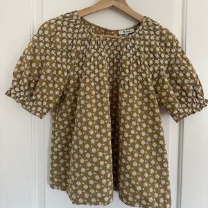 Madewell Daisy Embroidered Shirred Puff-Sleeve Top, Small